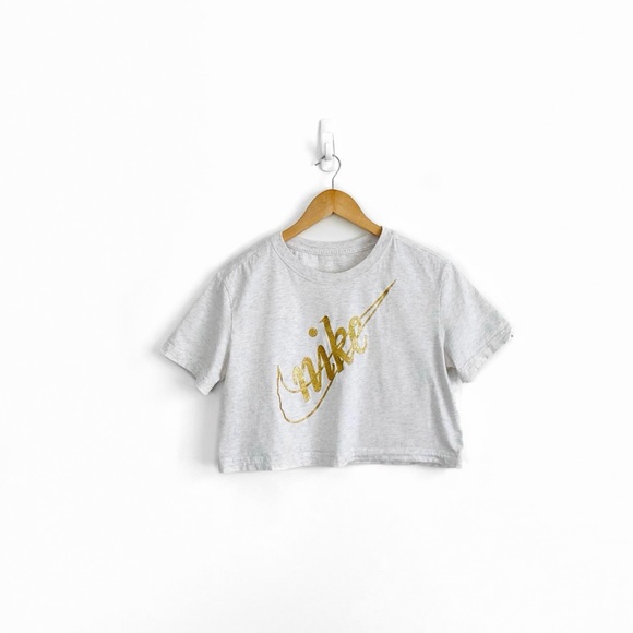 Nike Tops - Nike White Gold Glitter Logo Cropped T-Shirt Like New